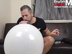 Man Wanks And Smokes Cigar While Sucking, Popping And Bursting Large Balloons Preview