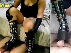 Punk Mistress Does Bootjob Cockcrush & Milks The Sub On Her Boots